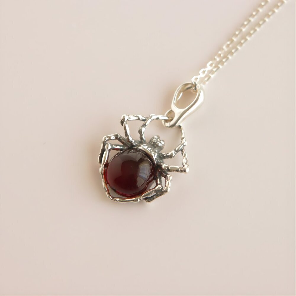 Baltic Cherry Amber Spider Charm Pendant in Sterling Silver - Picture 3 of 4